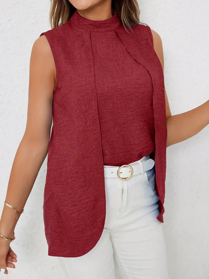 Zyra – Elegante camicetta senza maniche con collo alto