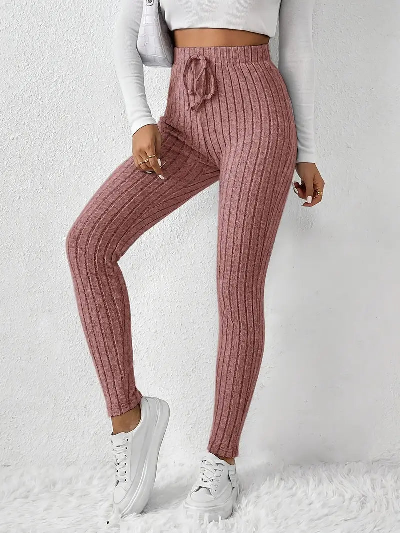 Zhari – Leggings in maglia a coste con vita alta e coulisse