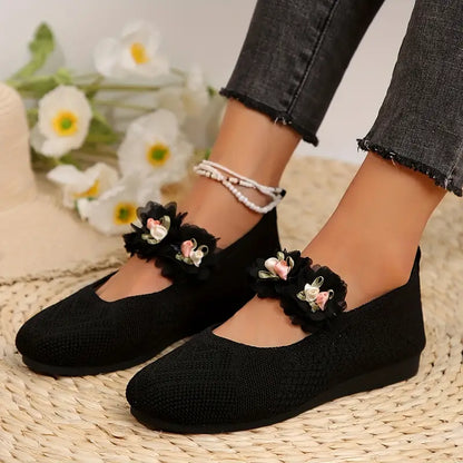 Sylverna - Affascinanti ballerine in maglia decorate con fiori