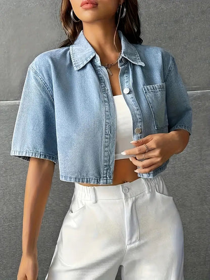 Alivia – Elegante camicia corta in denim di cotone