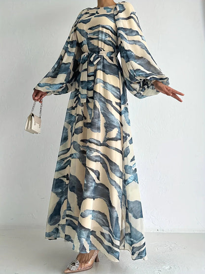 Elisire – Maxi abito in chiffon con stampa artistica