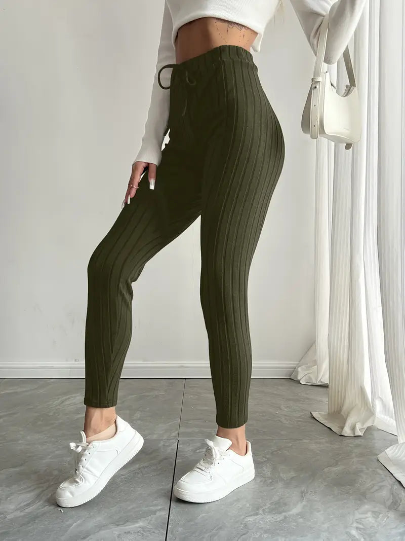 Anouk – Leggings in maglia a coste con vita alta e coulisse