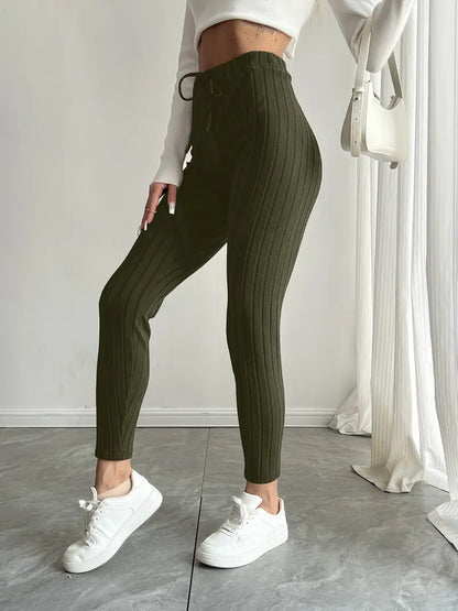 Anouk – Leggings in maglia a coste con vita alta e coulisse