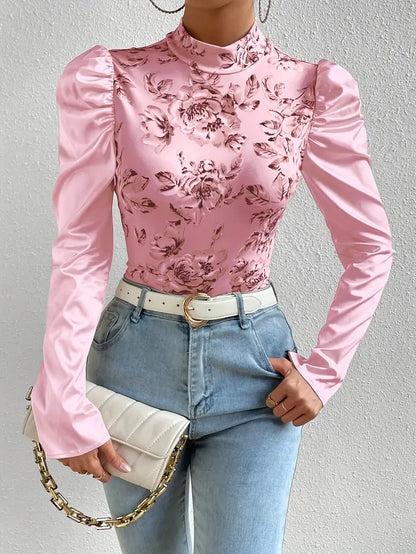 Luen – Blusa in raso con maniche a sbuffo