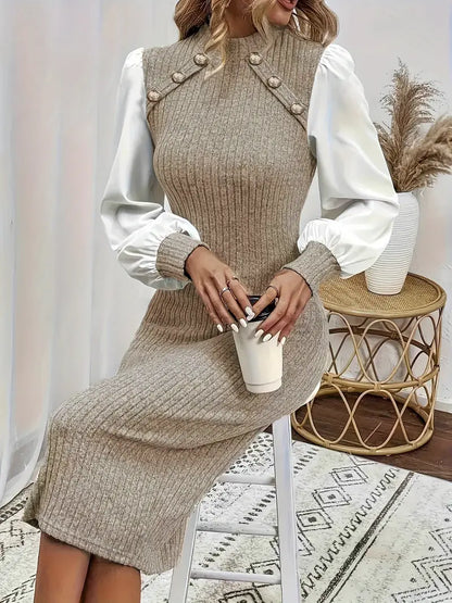 Khalida – Abito elegante con maniche in raso lavorato a maglia