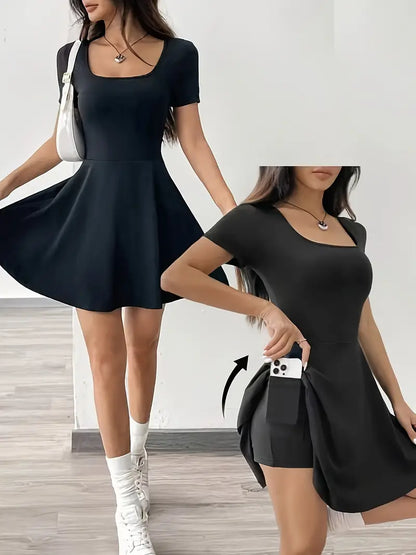 Gudrun – Elegante abito skater con pantaloncini e tasca integrati