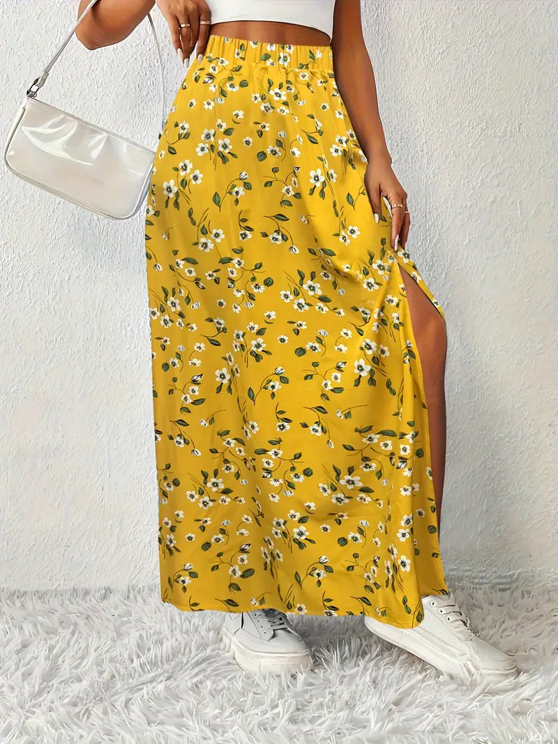 Louvina – Gonna lunga con spacco floreale