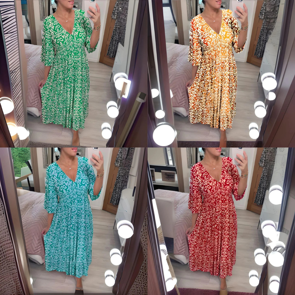 Lourdez - Abito lungo con scollo a V e motivo boho