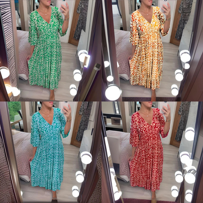 Lourdez - Abito lungo con scollo a V e motivo boho