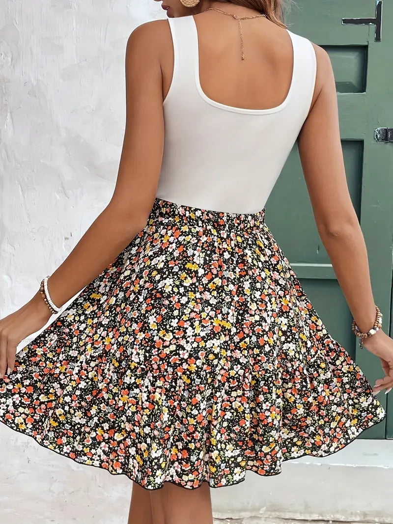 Romilda – Abito elegante con scollatura quadrata e motivo floreale