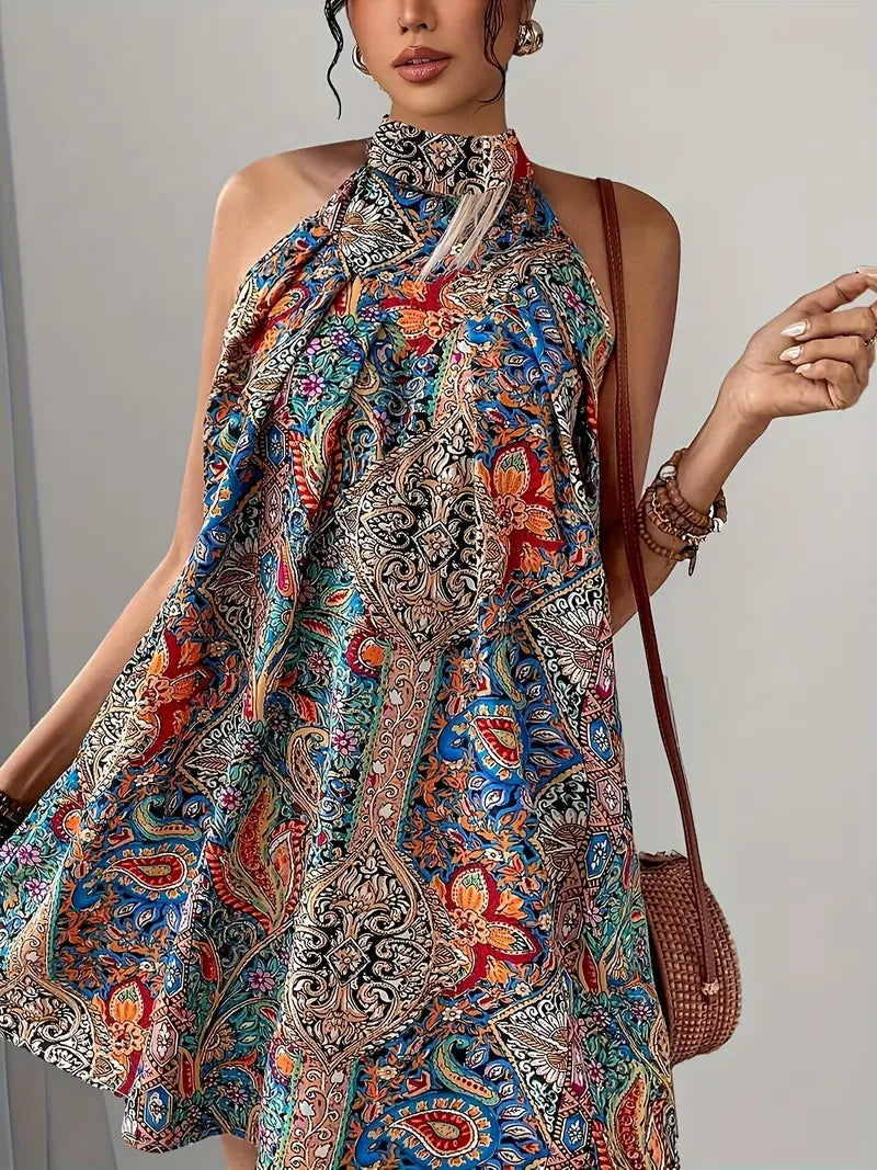 Dorhea – Mini abito artistico con scollo all'americana