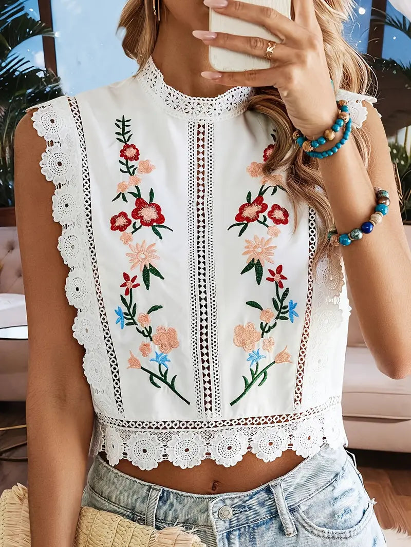 Eupheria – Camicetta senza maniche con elegante bordo in pizzo