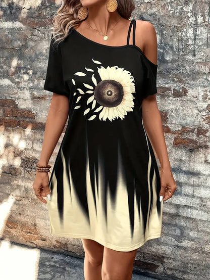 Lorianna – Adorabile abito con spalle scoperte con grafica girasole