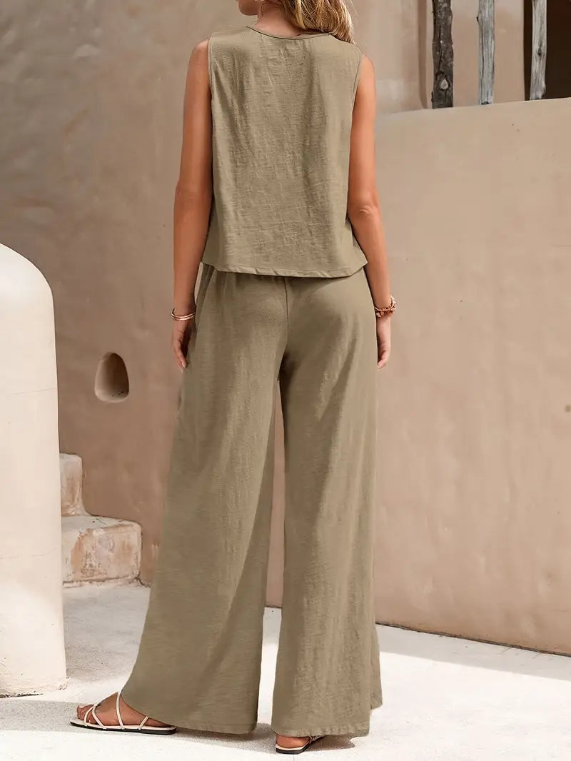 Armiela – Pantaloni minimalisti a gamba larga senza maniche