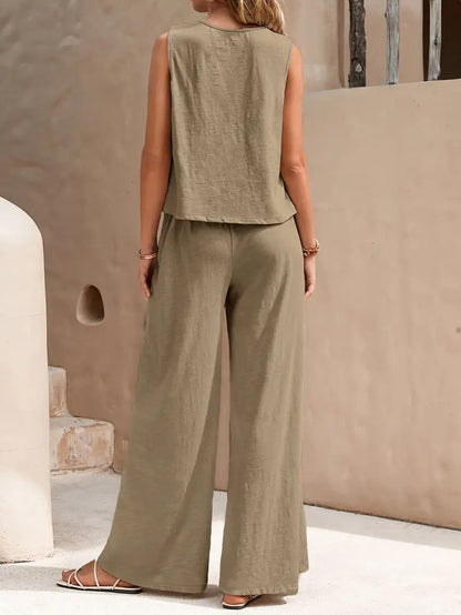 Armiela – Pantaloni minimalisti a gamba larga senza maniche