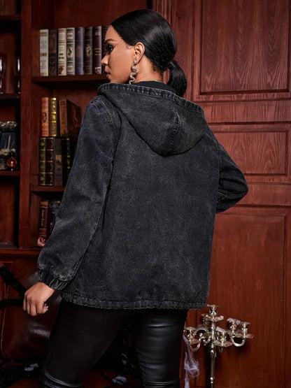 Codi – Giubbotto in denim di cotone nero con cappuccio