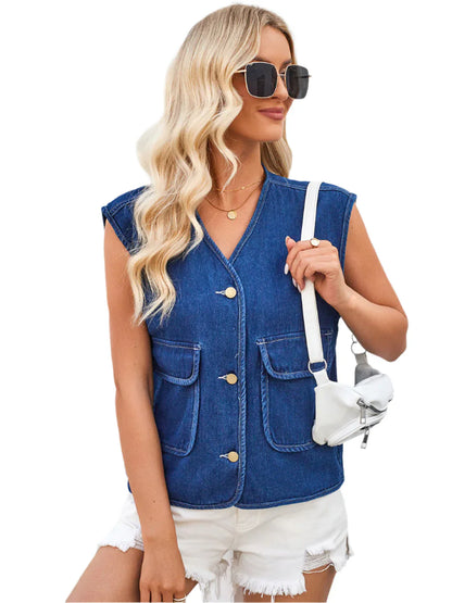 Meilani – Elegante gilet in denim senza maniche con abbottonatura