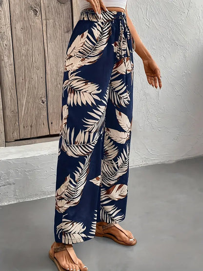 Kaimera – Pantaloni eleganti a gamba larga con stampa tropicale