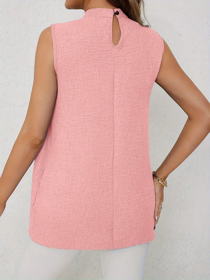 Zyra – Elegante camicetta senza maniche con collo alto