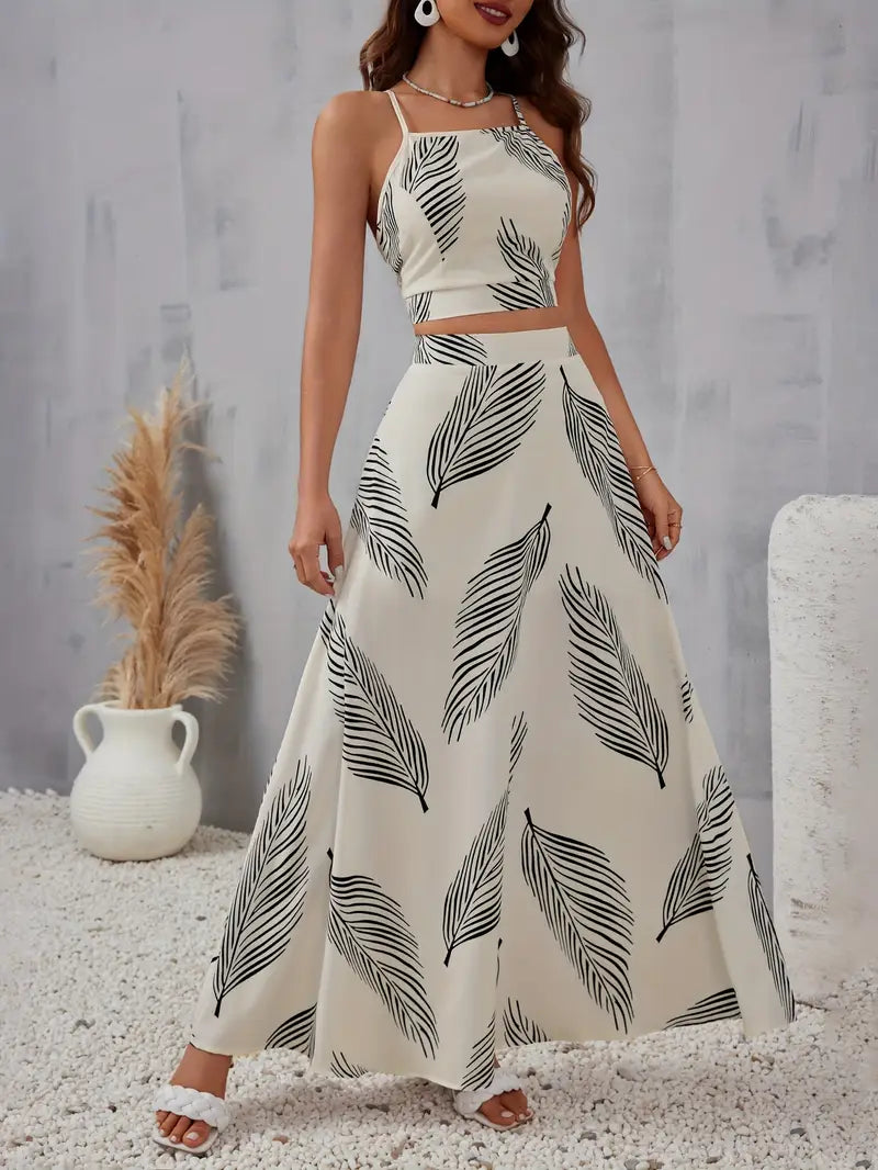 Lilivere – Elegante set due pezzi con motivo a foglie