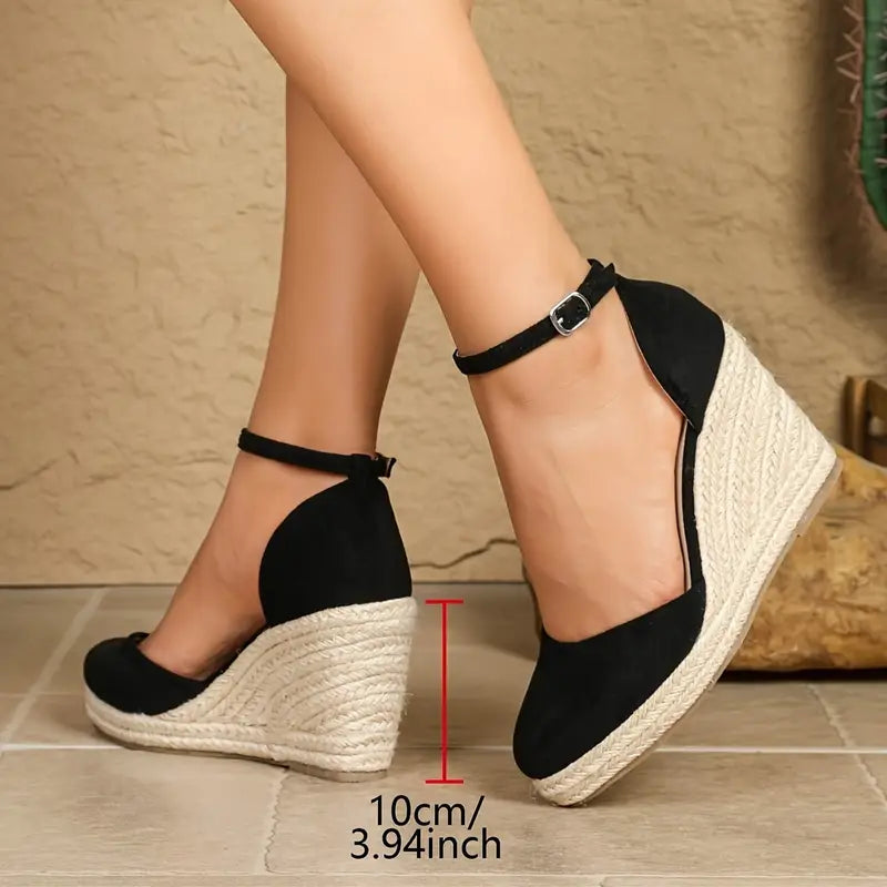 Hanalyn – Espadrillas in pelle scamosciata con cinturino alla caviglia e tacco a zeppa