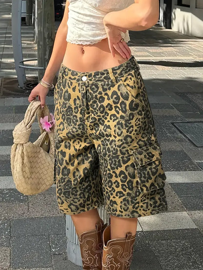 Syvella – Pantaloni cargo eleganti con motivo leopardato