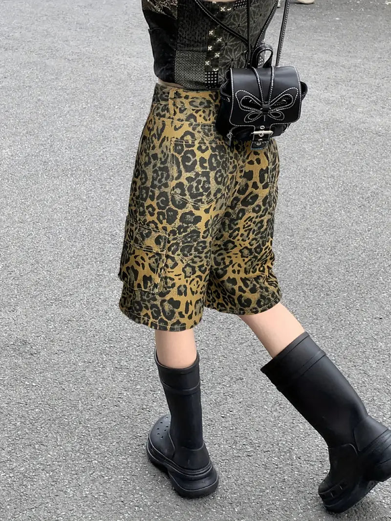 Syvella – Pantaloni cargo eleganti con motivo leopardato