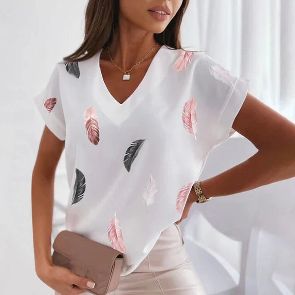 Elisova – Camicetta con scollo a V stampata minimalista