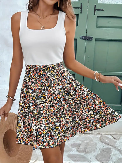 Romilda – Abito elegante con scollatura quadrata e motivo floreale