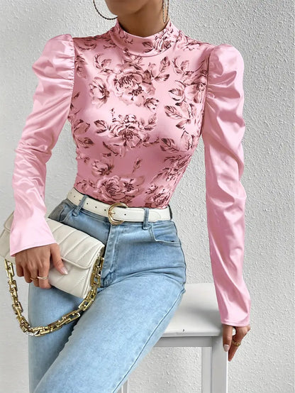 Freja – Blusa in raso con maniche a sbuffo