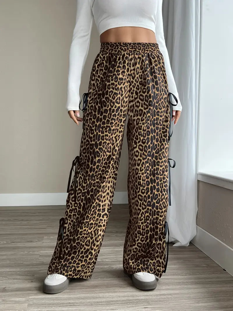 Sorenna - Pantaloni eleganti con motivo leopardato e gamba ampia