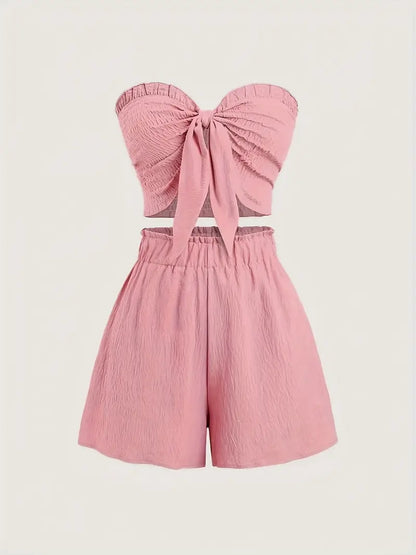 Suzy – Elegante completo due pezzi senza spalline con papillon