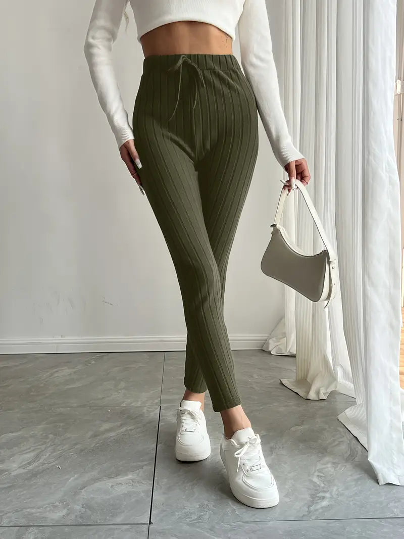 Anouk – Leggings in maglia a coste con vita alta e coulisse