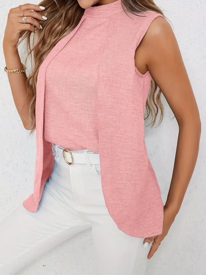 Zyra – Elegante camicetta senza maniche con collo alto