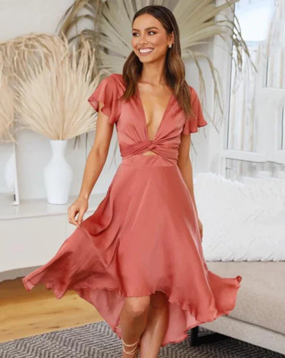 Sacha – Abito elegante in satin con cinturino da annodare