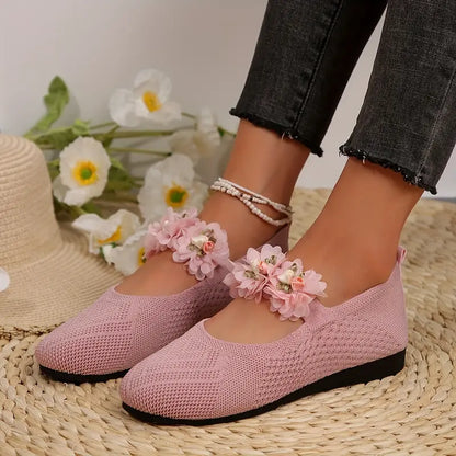 Sylverna - Affascinanti ballerine in maglia decorate con fiori