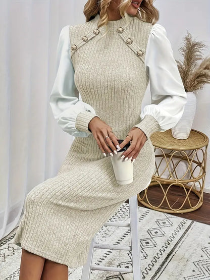 Khalida – Abito elegante con maniche in raso lavorato a maglia