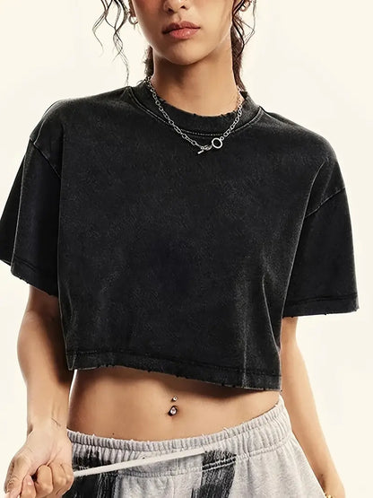 Lenore – T-shirt corta oversize, effetto vintage, lavata