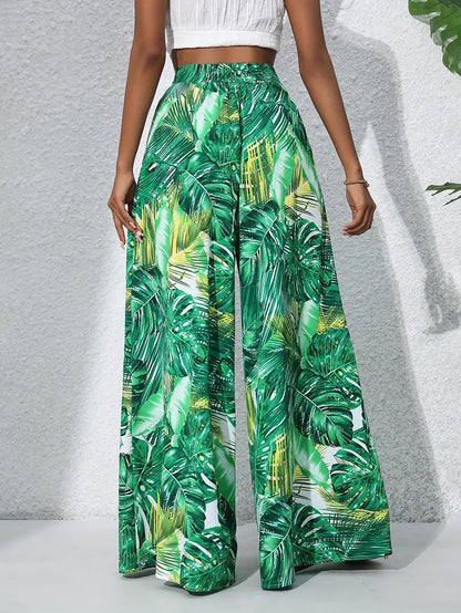 Nytheria – Pantaloni a gamba larga con motivo tropicale