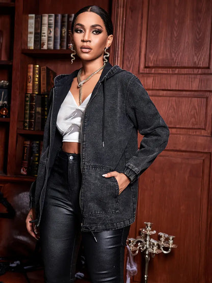 Codi – Giubbotto in denim di cotone nero con cappuccio