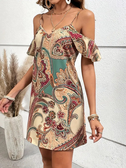 Sylvessa – Abito con spalle scoperte bohemien con motivo cachemire