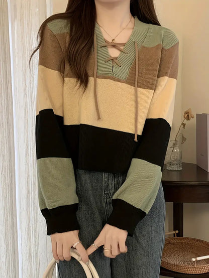 Aquila – Maglia scollo a V in cotone multicolore