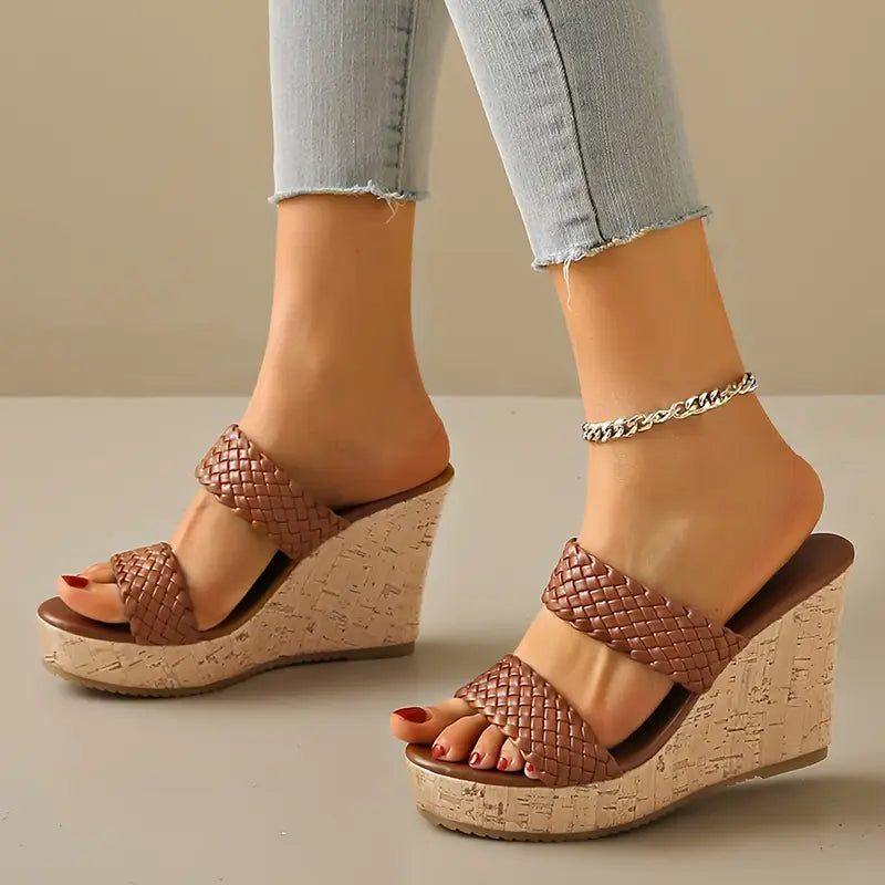 Bonnie - Sandali con zeppa con cinturino intrecciato e sughero