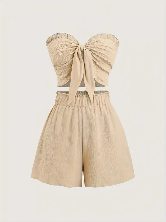 Suzy – Elegante completo due pezzi senza spalline con papillon