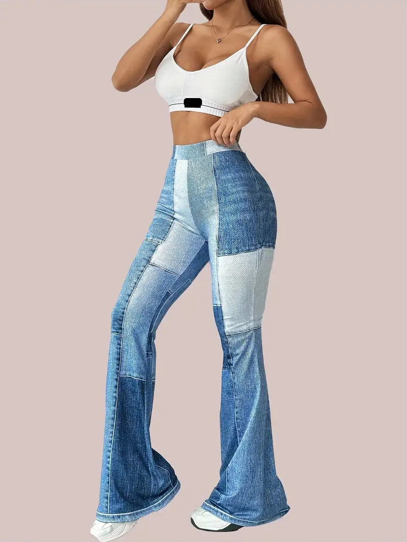 Elyssara - Pantaloni a zampa alla moda con design patchwork