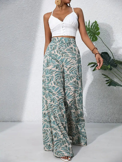 Louvelle – Pantaloni eleganti a gamba larga con stampa tropicale