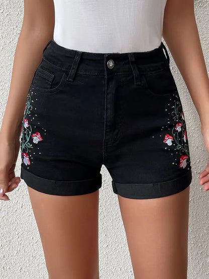 Zephyria – Eleganti shorts in jeans di cotone a vita alta