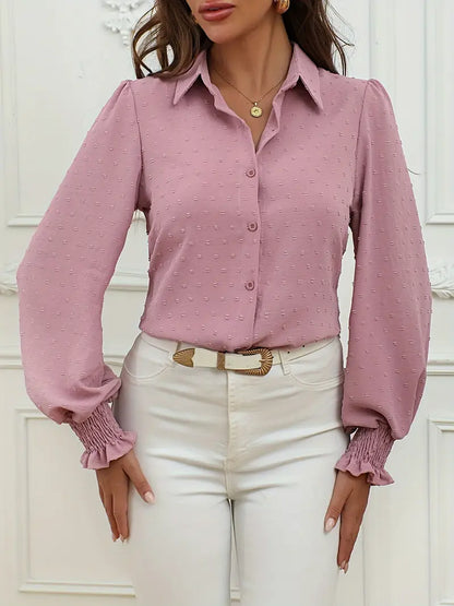 Alba – Camicetta elegante con maniche con risvolto a punto smock