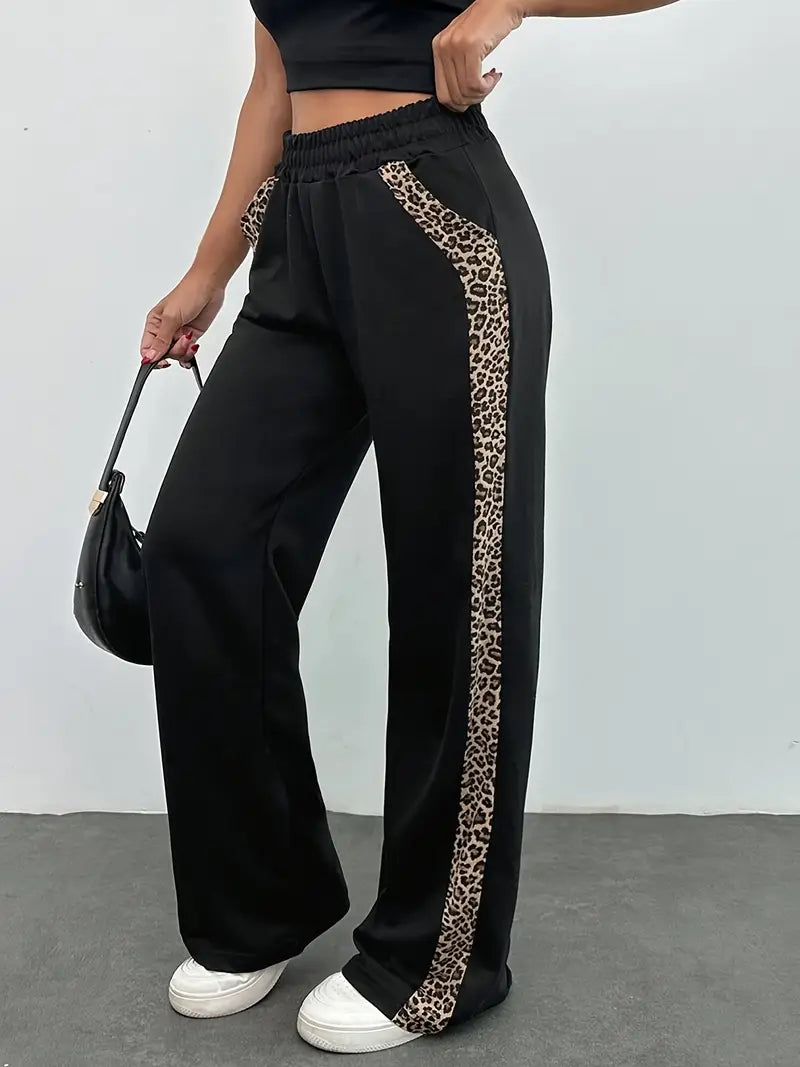 Noctessa – Pantaloni eleganti a gamba larga con stampa leopardata