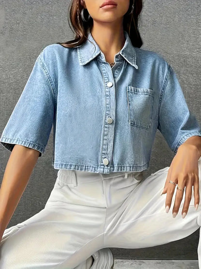 Alivia – Elegante camicia corta in denim di cotone
